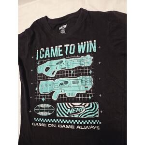 Nerf T-Shirt M Graphic Print Logo Unisex Black Green Neon Cotton Gamer Game